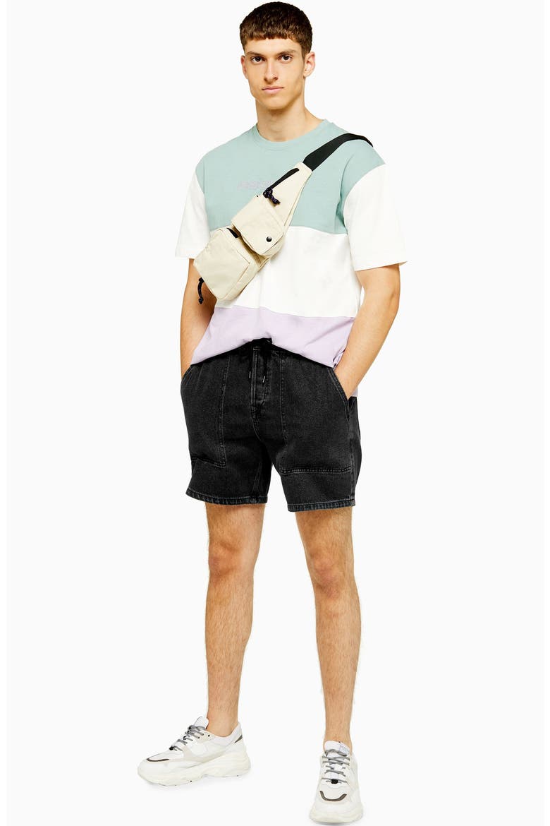 Drawstring Denim Shorts, Alternate, color, BLACK