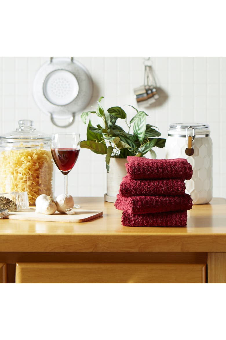Waffle Terry Dishtowel Set/4, Alternate, color, Wine