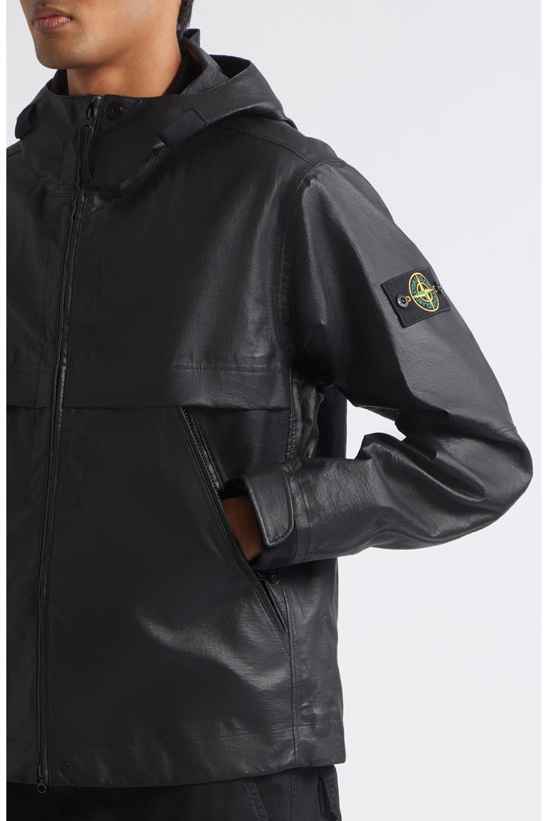 Hooded Lambskin Leather Jacket, Alternate, color, V0029 BLACK