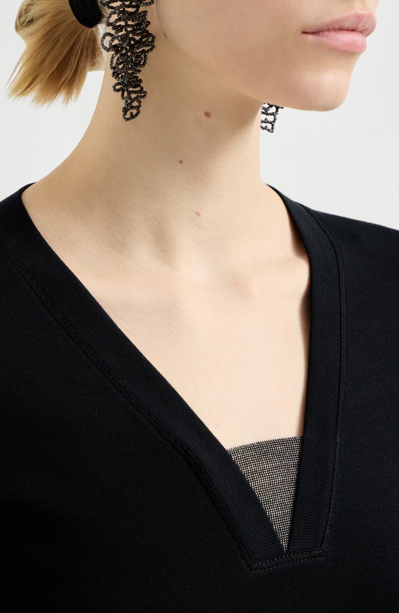 Brunello Cucinelli Ribbed jersey T-shirt, Alternate, color, Black