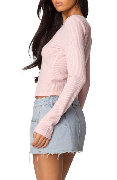 Edikted Rosemarie Waffle Knit Long Sleeve Top In Pink