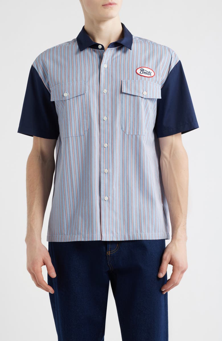 Brixton Builders Olson Stripe Button-Up Shirt, Main, color, Blue Aura Stripe