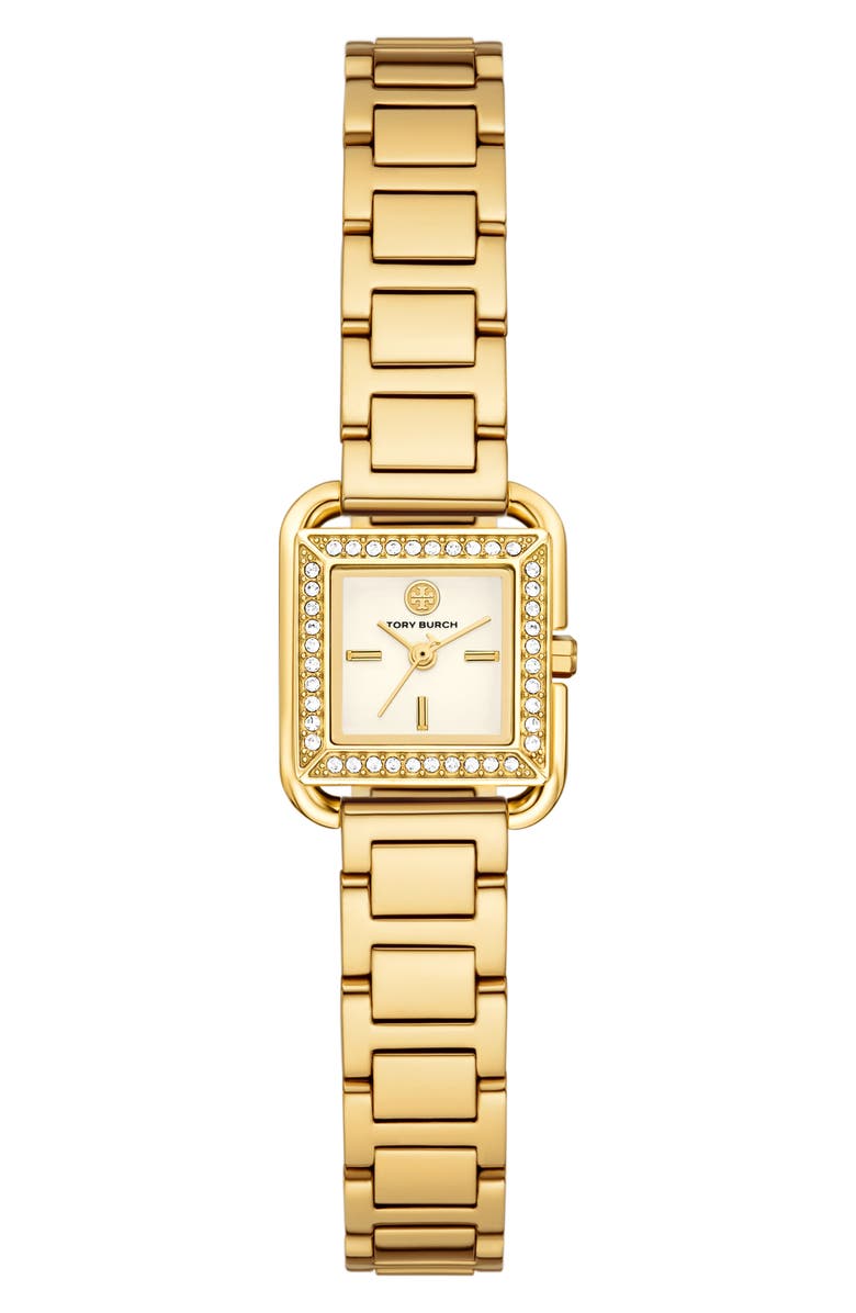 Tory Burch The Small Kira Crystal Bezel Bracelet Watch, 18mm x 18mm, Main, color, Gold