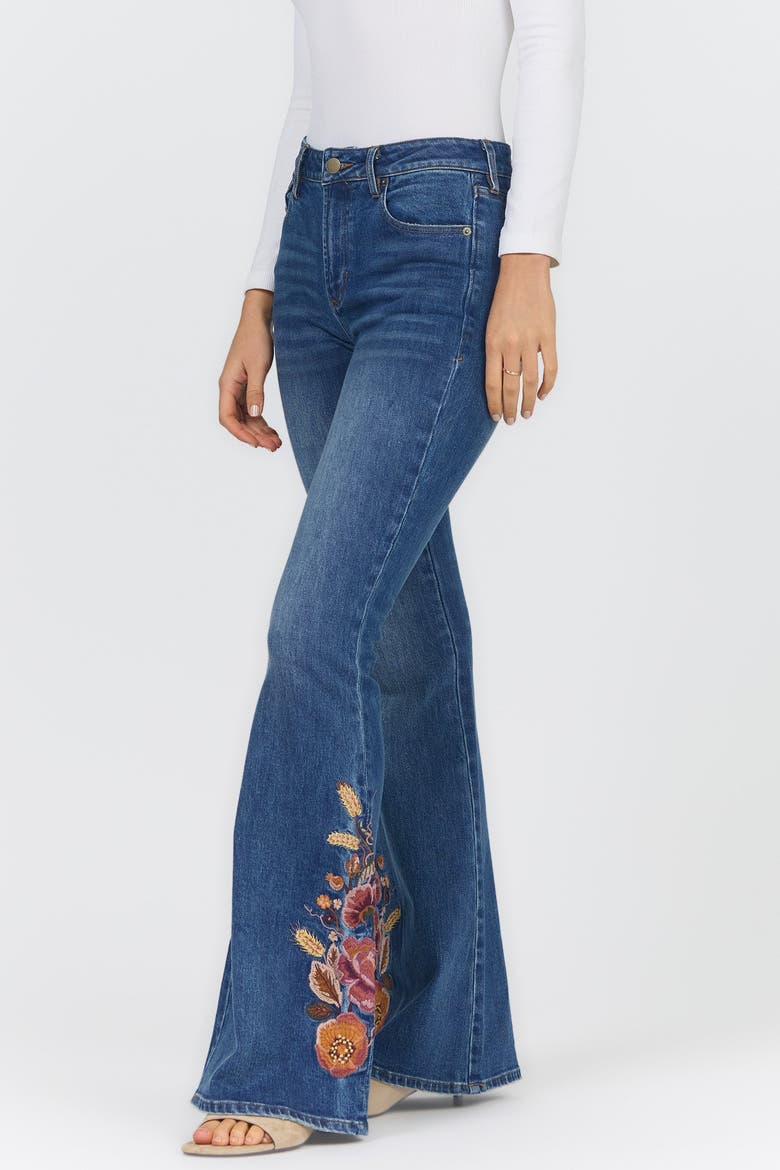Rosa Floral Embriodered Flare Jeans, Alternate, color, Autumn Revival