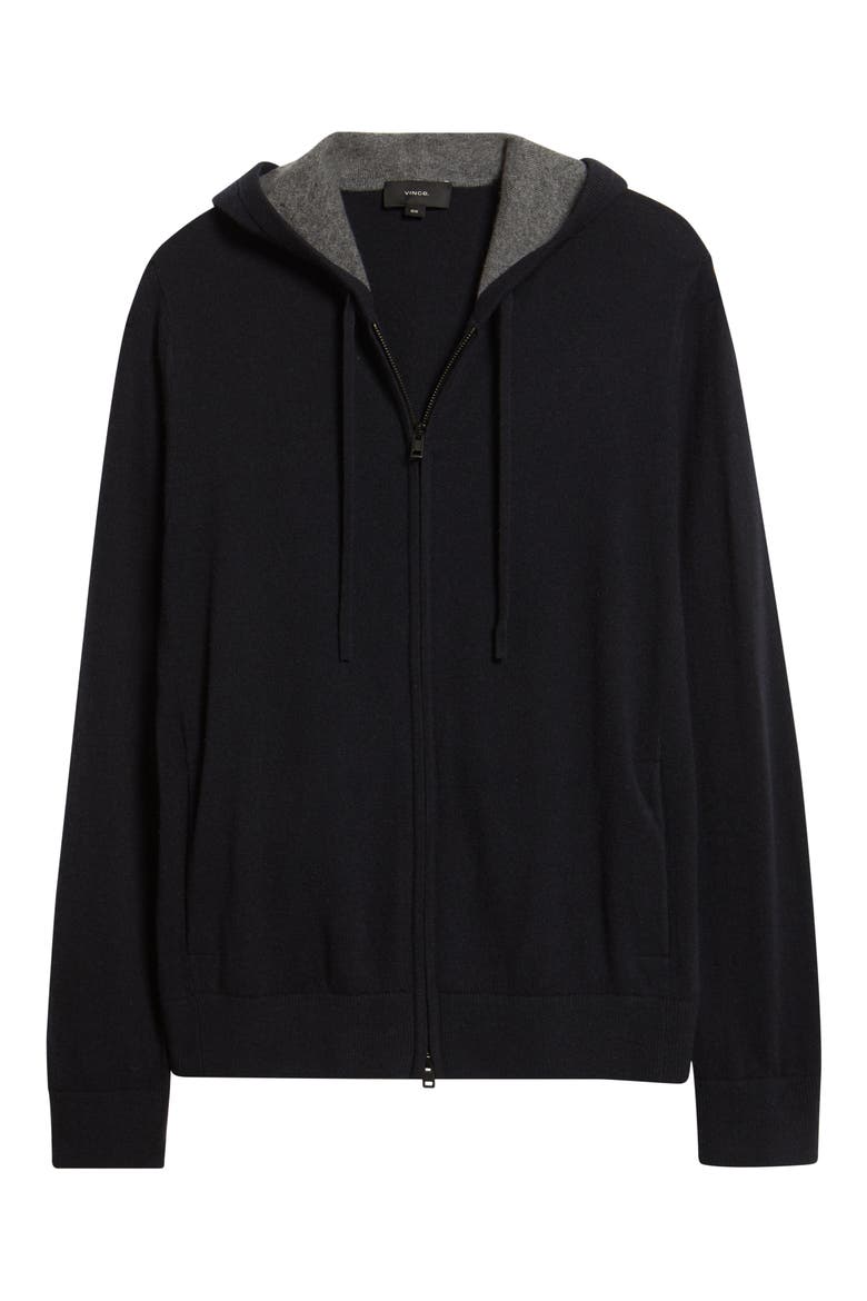 Cashmere Zip Hoodie Sweater, Alternate, color, COASTAL/ MEDIUM HEATHER GREY