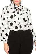 ELOQUII Printed Tie Neck Blouse