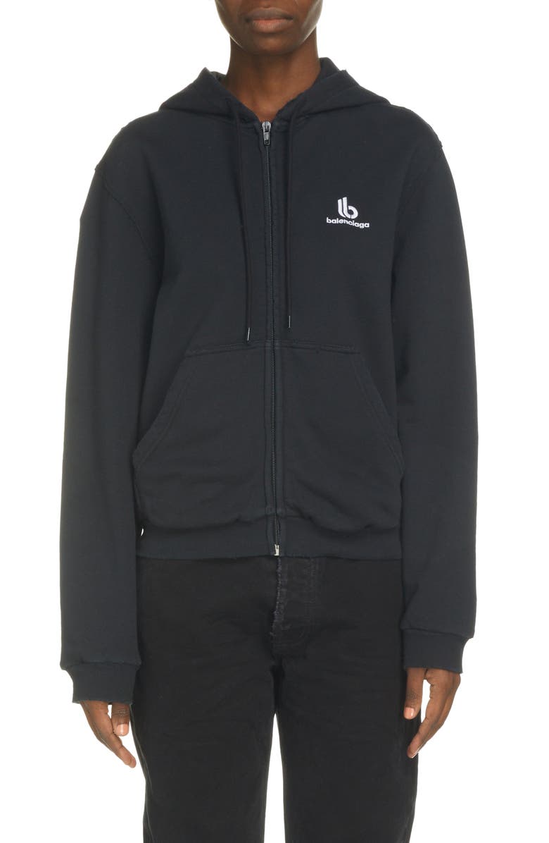 Balenciaga Logo Zip-Up Hoodie, Main, color,
