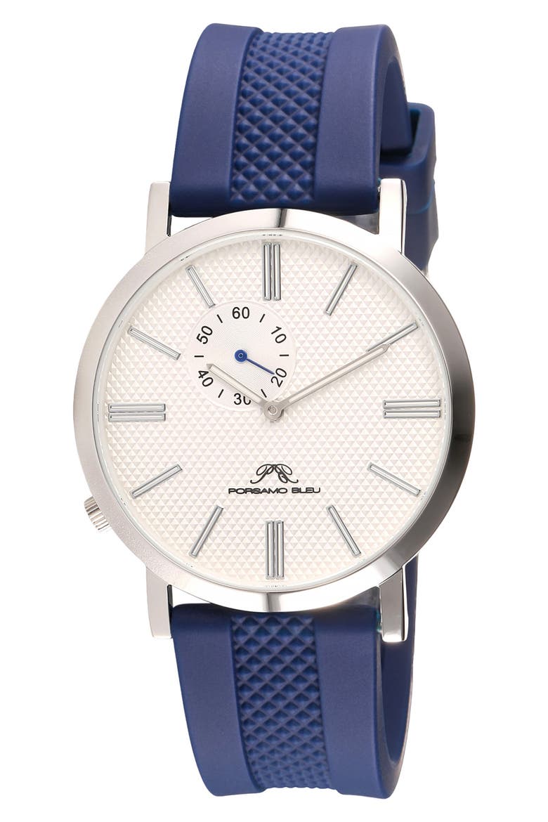 Bennett Silicone Strap Watch, 40mm, Alternate, color, BLUE AND WHITE