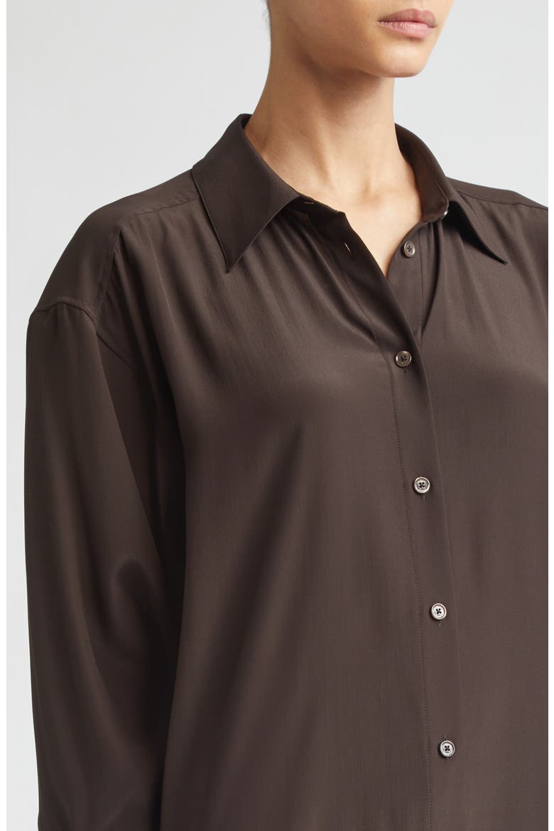 Silk Crepe Button-Up Shirt, Alternate, color, BROWN