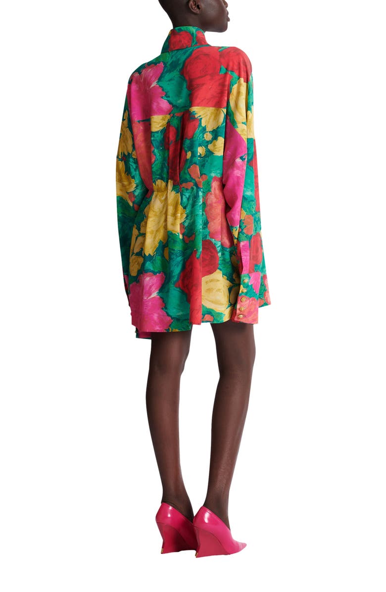 Balmain Crepe shirt dress with roses print, Alternate, color, Multicolor