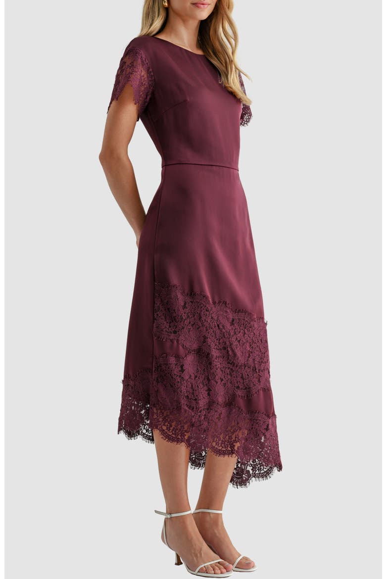 Lace Trim Asymmetric Midi Dress, Alternate, color, BURGUNDY