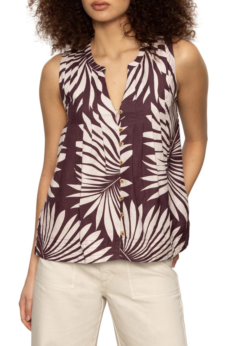 The Harmony Palm Pintuck Pleat Linen Blend Tank, Main, color, MESA PALM