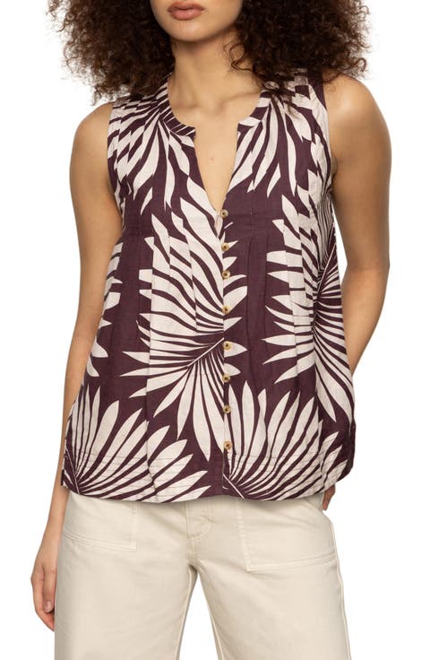 The Harmony Palm Pintuck Pleat Linen Blend Tank