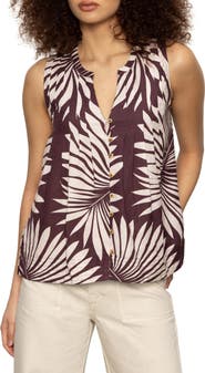 Sanctuary The Harmony Palm Pintuck Pleat Linen Blend Tank