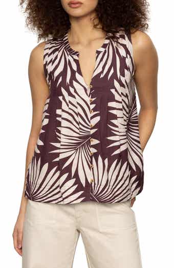 Sanctuary The Harmony Palm Pintuck Pleat Linen Blend Tank