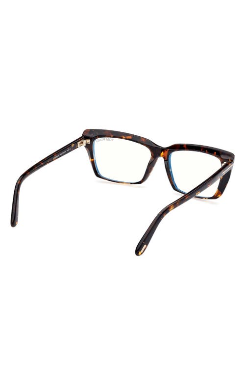 Tom Ford 56mm Square Blue Light Blocking Glasses In Caramel Brown Havana Rose Gold