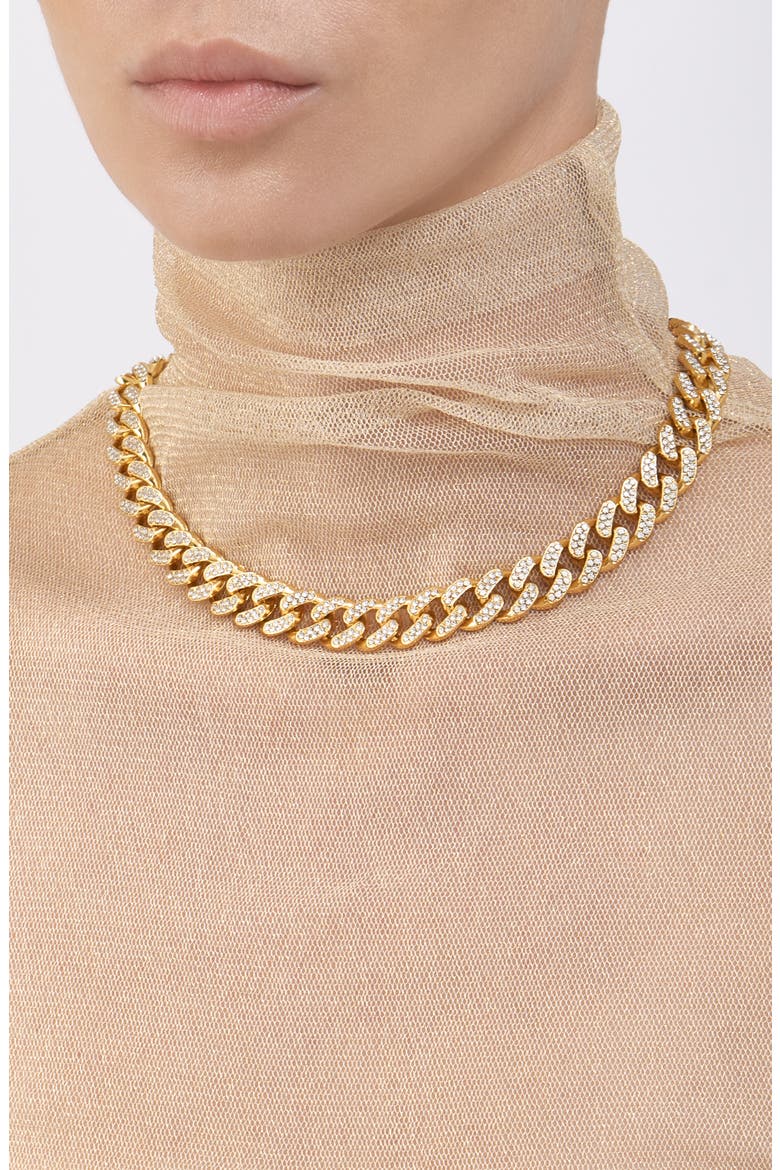 Pavé CZ Curb Chain Necklace, Main, color, YELLOW