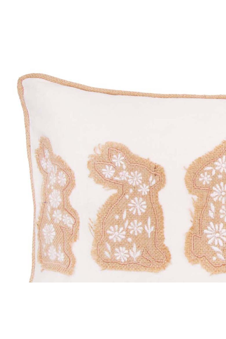 Easter Bunnies in a Row Burlap Embroidered Piped Throw Pillow, 12" x 20", Alternate, color, Beige