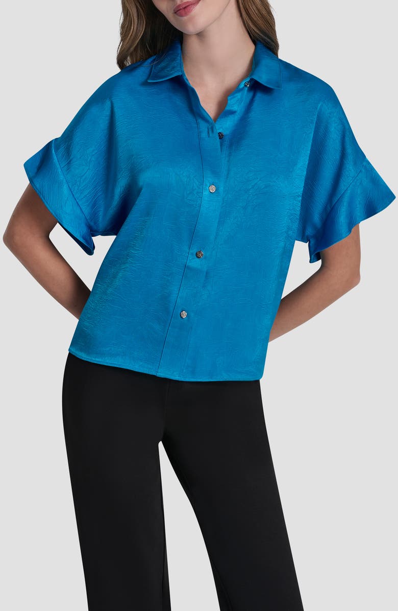 DKNY Crinkle Button-Up Shirt, Main, color, Ocean Blue