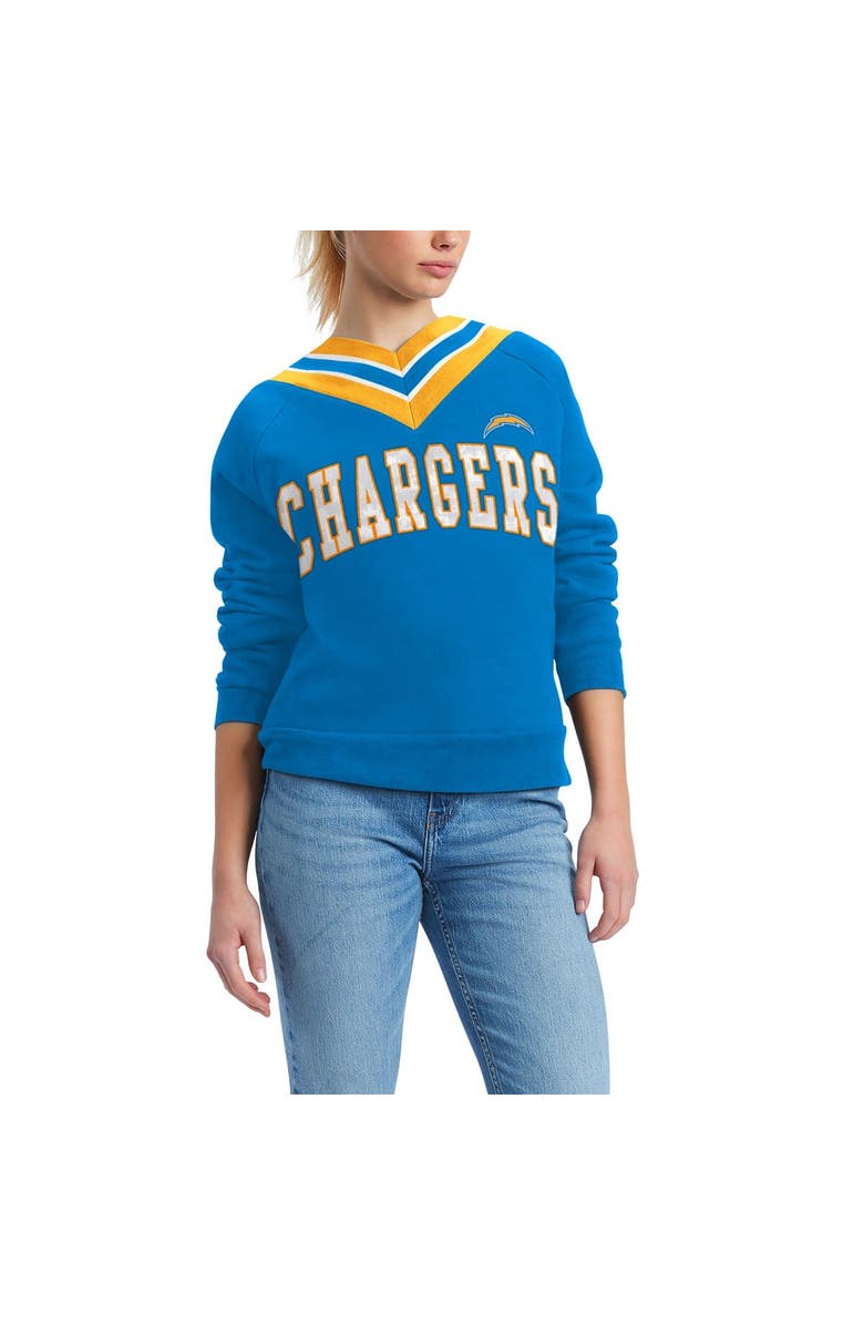 Tommy Hilfiger Women's Tommy Hilfiger Light Blue Los Angeles Chargers Heidi V-Neck Pullover Sweatshirt, Alternate, color, 