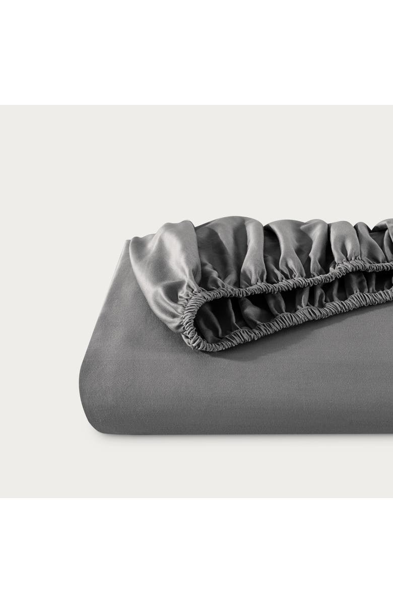 Bare Home 400 Thread Count Organic Cotton Sateen Fitted Sheet - Split Head King, Alternate, color, Grey