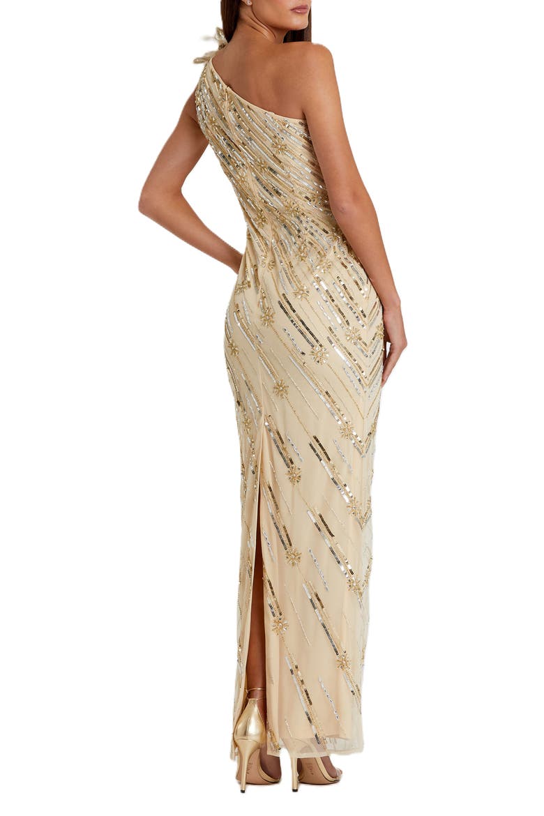 Embellished Floral Detail One Shoulder Gown, Alternate, color, Nude Gold