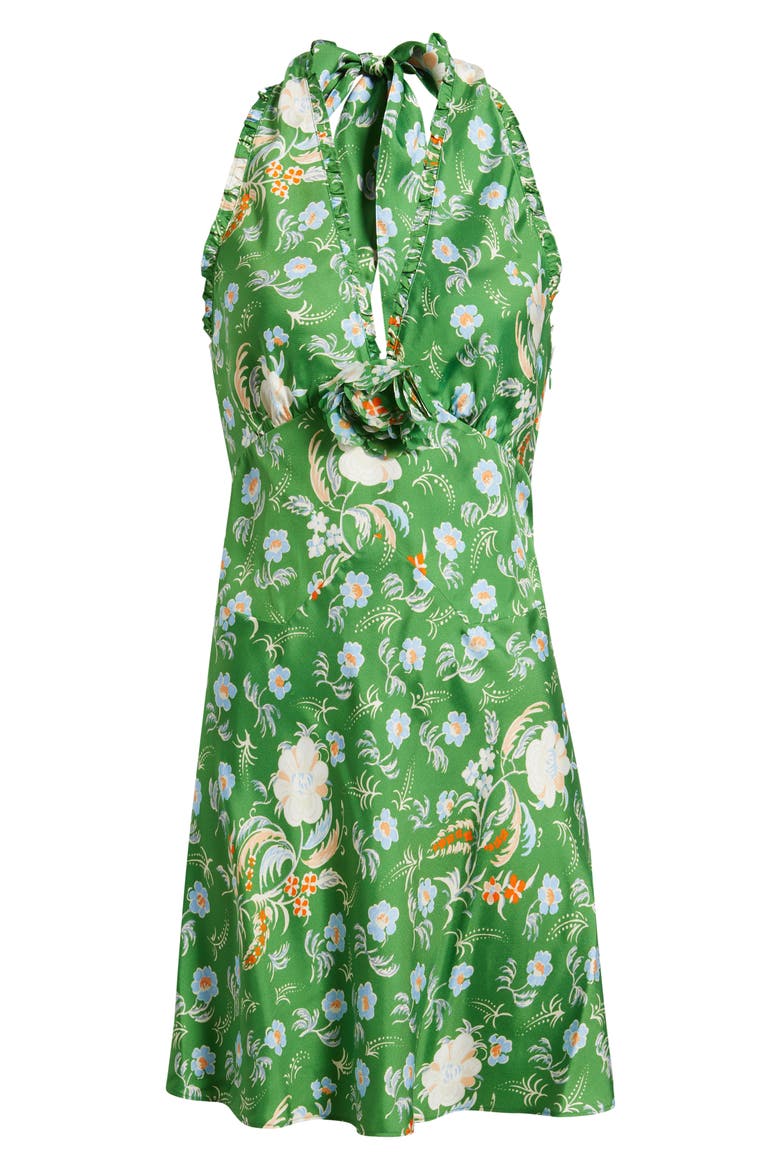 Mazarin Floral Silk Blend Halter Minidress, Alternate, color, EMERALD HOLLYHOCK HILLS