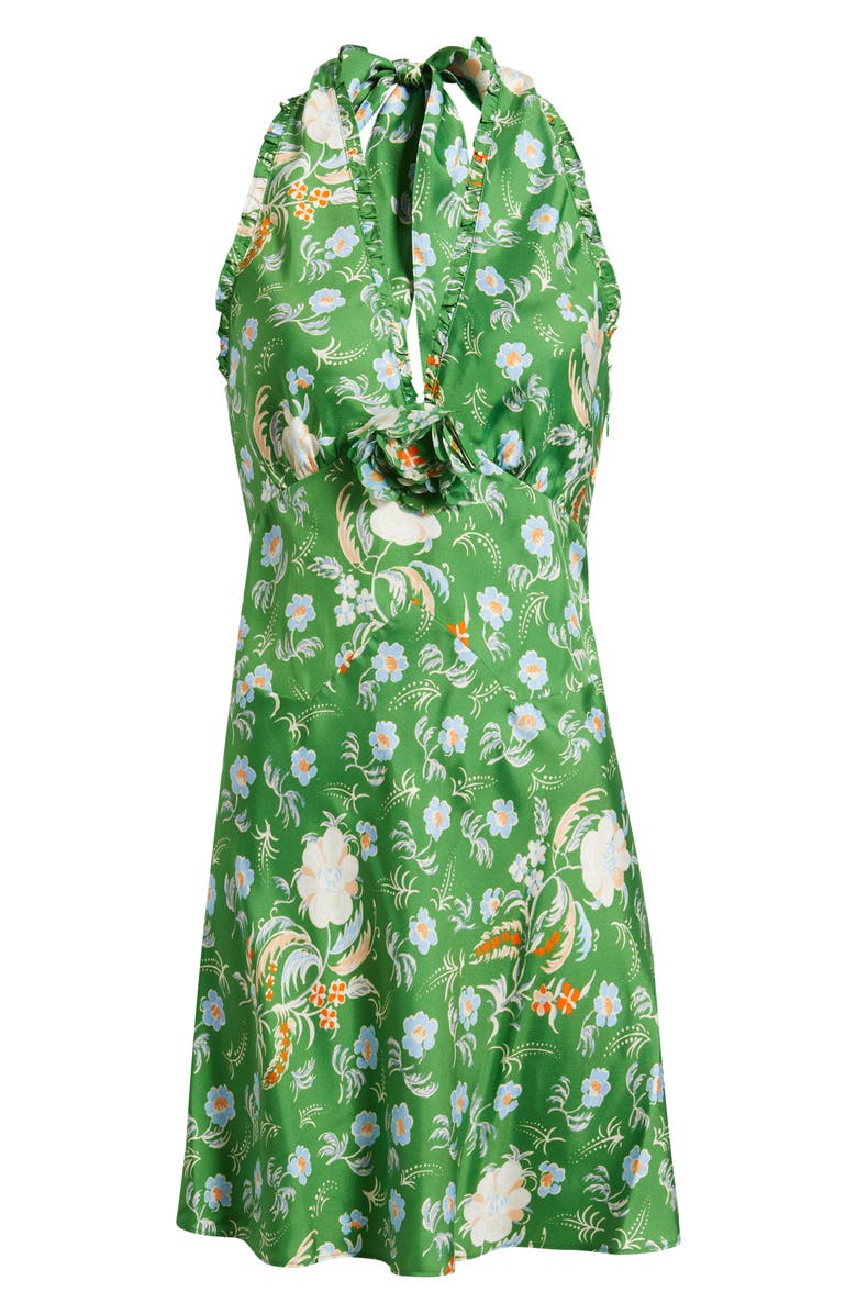 DÔEN Mazarin Floral Silk Blend Halter Minidress, Alternate, color, Emerald Hollyhock Hills