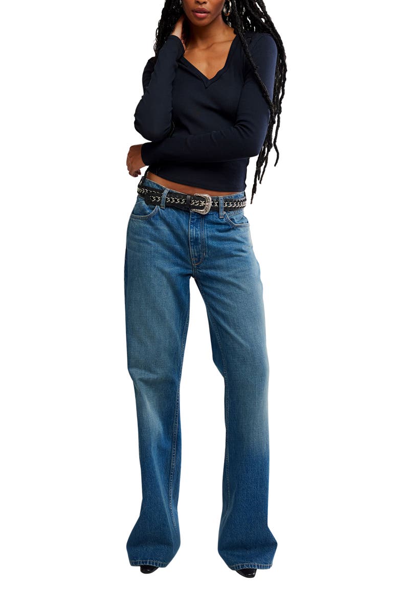 Free People Neria Long Sleeve Stretch Cotton Crop Top, Alternate, color, Black