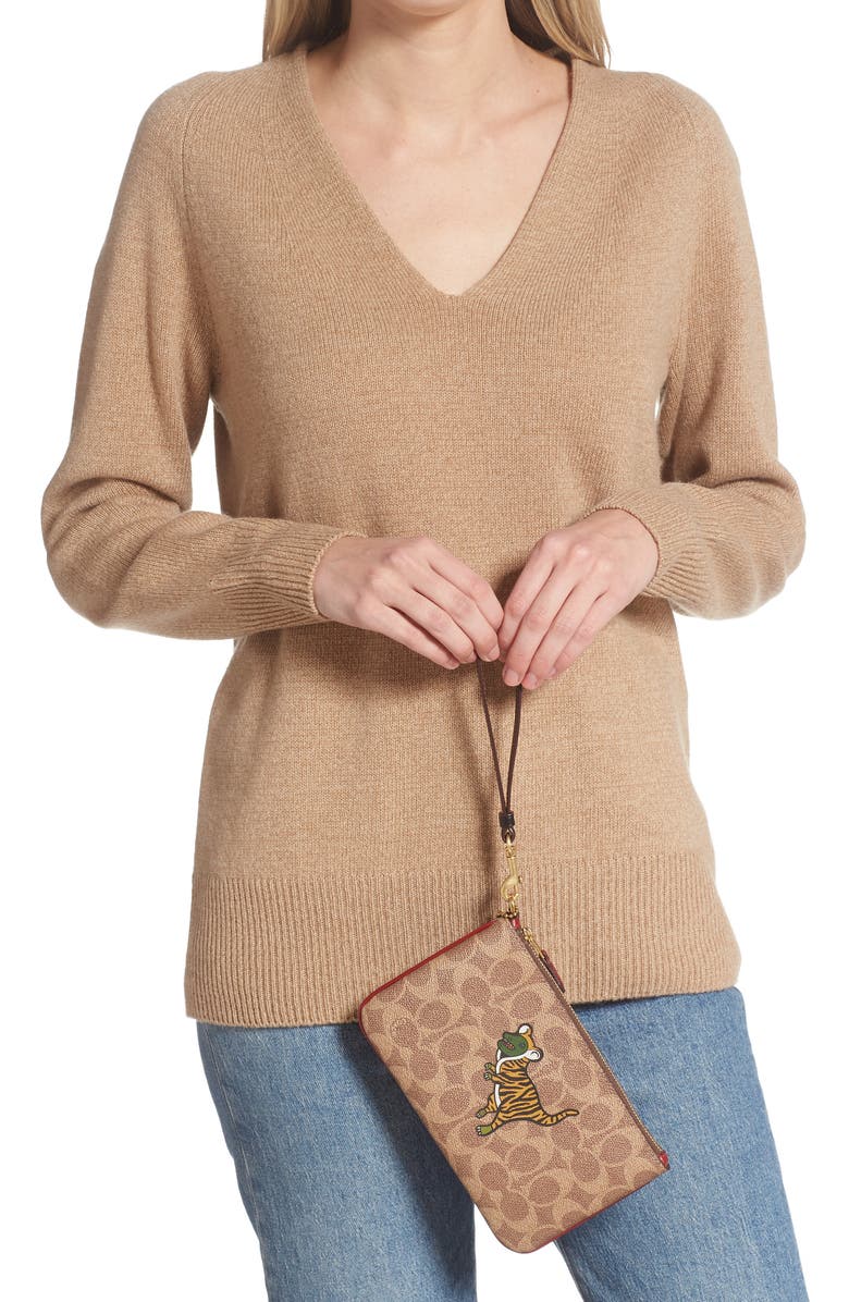 COACH Lunar New Year Coated Canvas Signature Wristlet, Alternate, color,