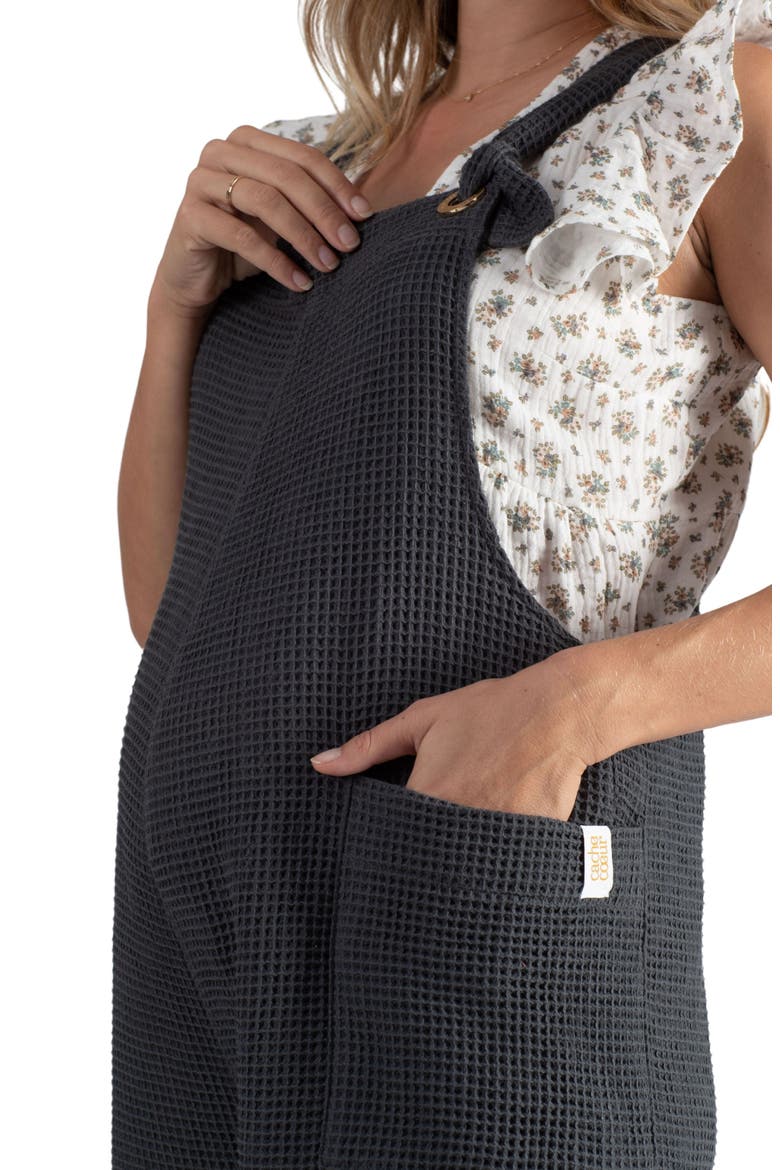 Maya Organic Cotton Gauze Maternity/Nursing Jumpsuit, Alternate, color, ANTHRACITE
