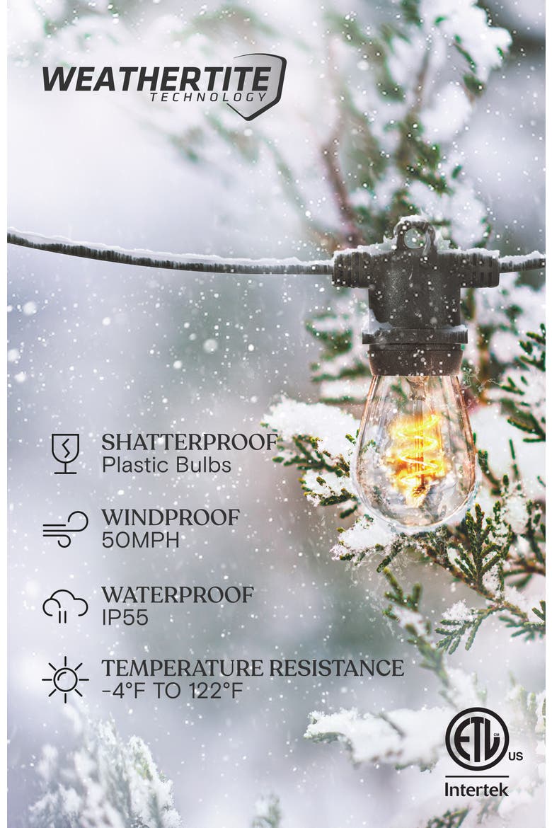 27 ft or 48 ft, Solar‑Powered Heavy Duty LED Outdoor String Lights, Weatherproof Spiral Filament Edison Bulbs, Alternate, color, 27 ft 12 Bulbs | Soft White