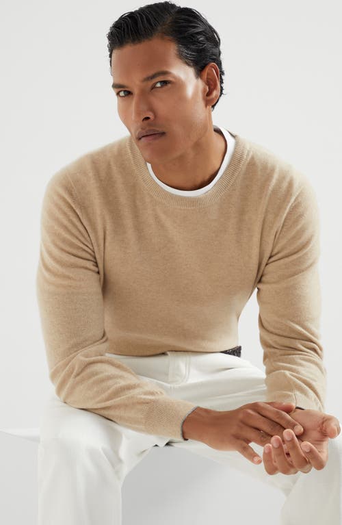 Brunello Cucinelli Cashmere Crew-neck Sweater In Sand