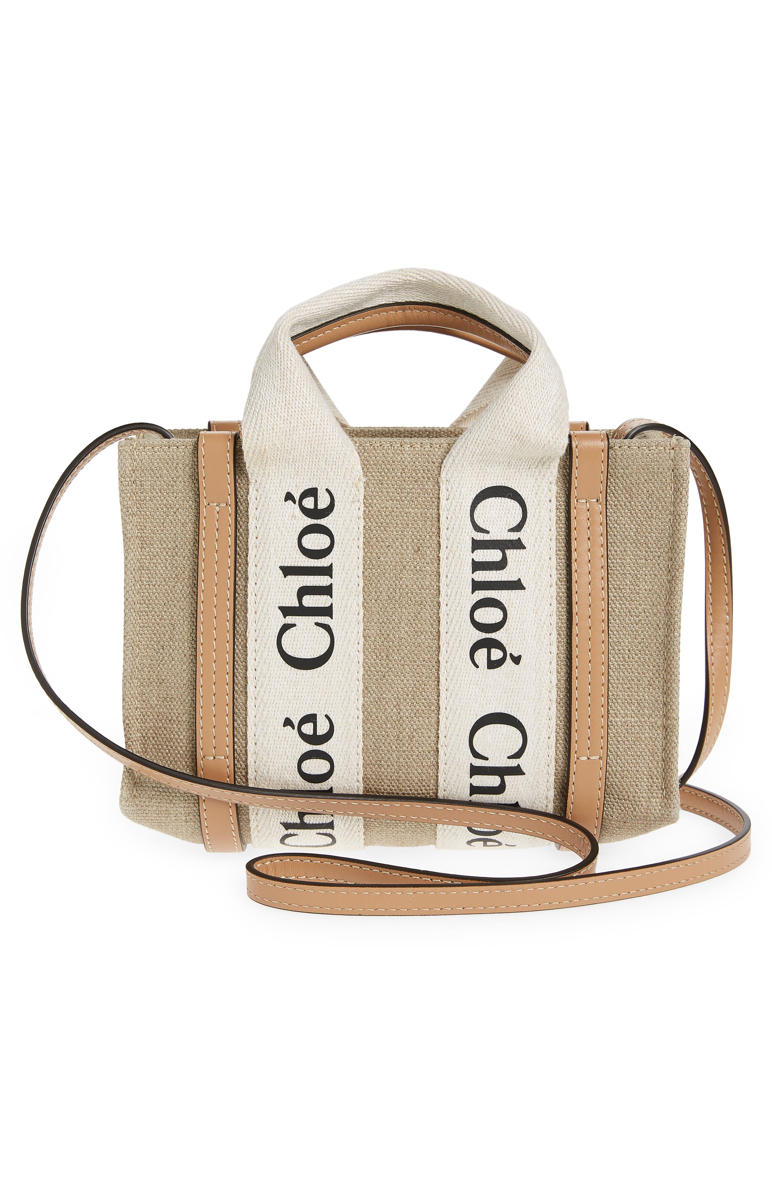 Chloé Mini Woody Logo Strap Canvas Tote, Alternate, color, 