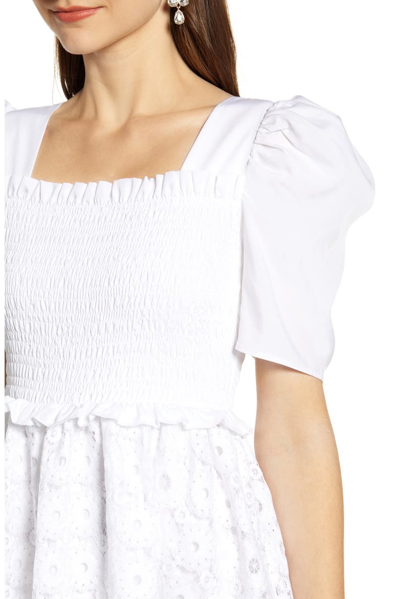 Smocked Waist A-Line Dress, Alternate, color, WHITE