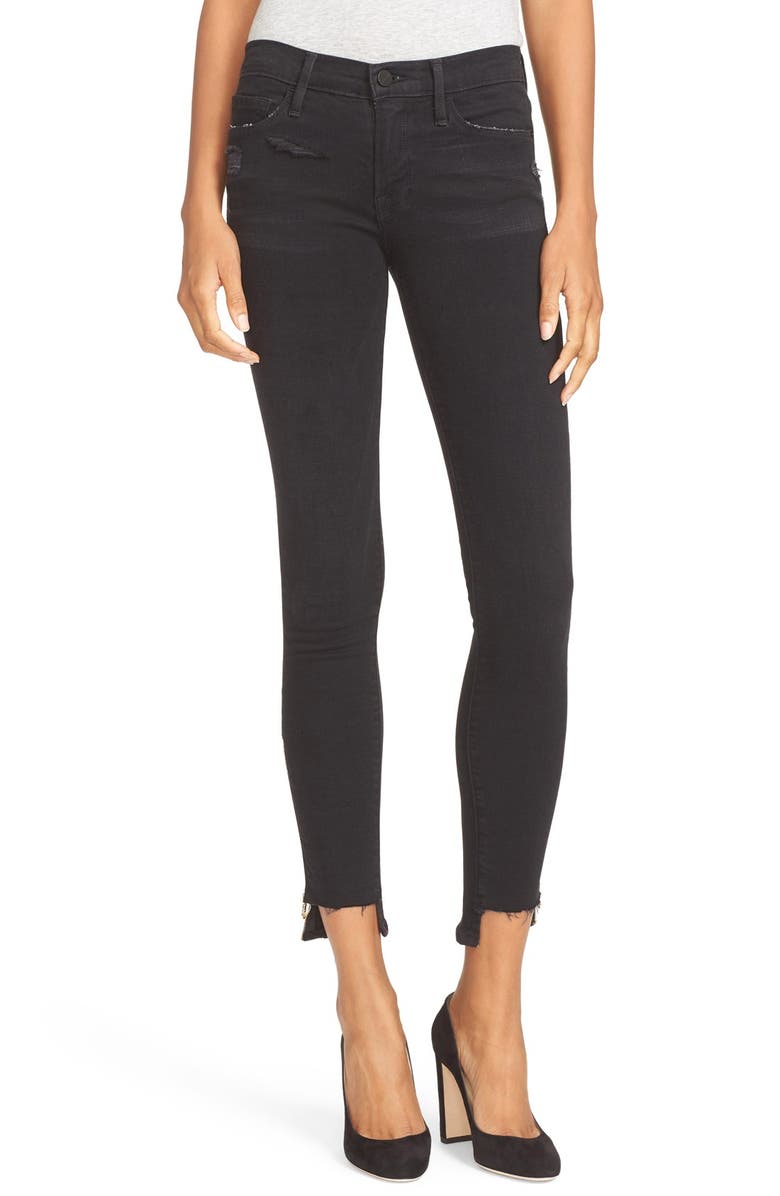 FRAME Staggered Hem Ankle Zip Skinny Jeans, Main, color, 