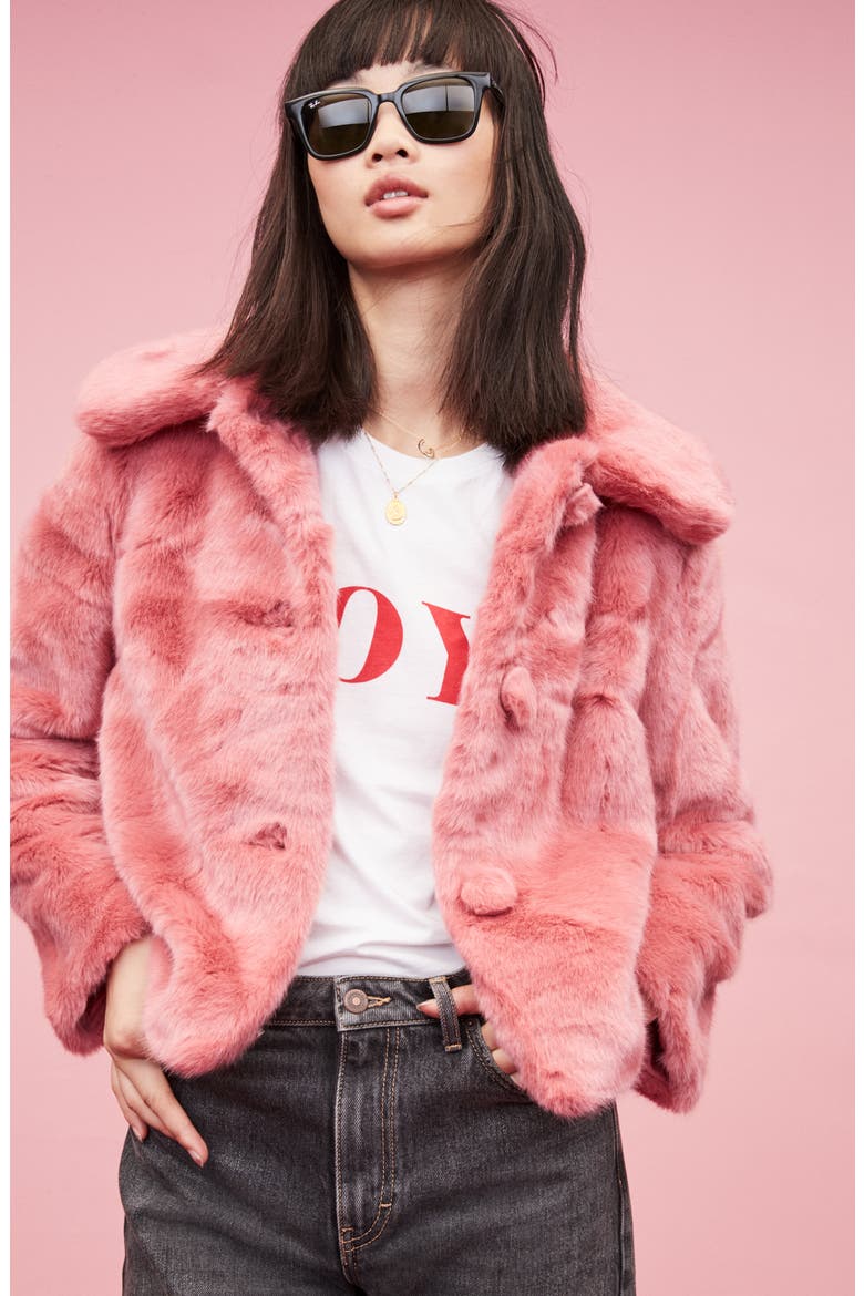 Anne Faux Fur Crop Coat, Alternate, color, BLACK
