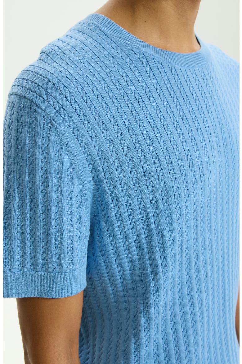 Cable Short Sleeve Cotton Blend Sweater, Alternate, color, POWDER BLUE