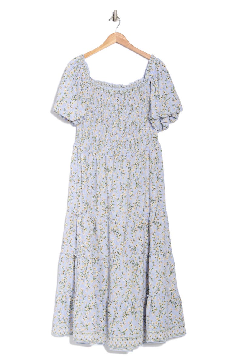 MAX STUDIO Square Neck Bubble Sleeve Dress, Main, color, Denim Tossed Meadow