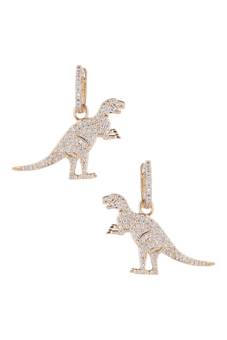 CZ T-Rex Huggie Drop Earrings, Main, color, GOLD