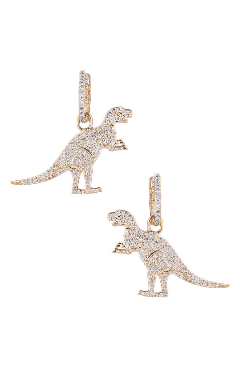 EYE CANDY LOS ANGELES CZ T-Rex Huggie Drop Earrings, Main, color, Gold