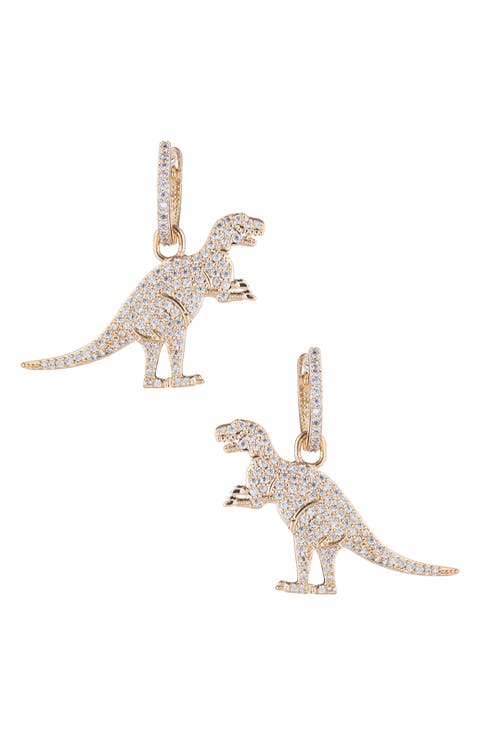 CZ T-Rex Huggie Drop Earrings