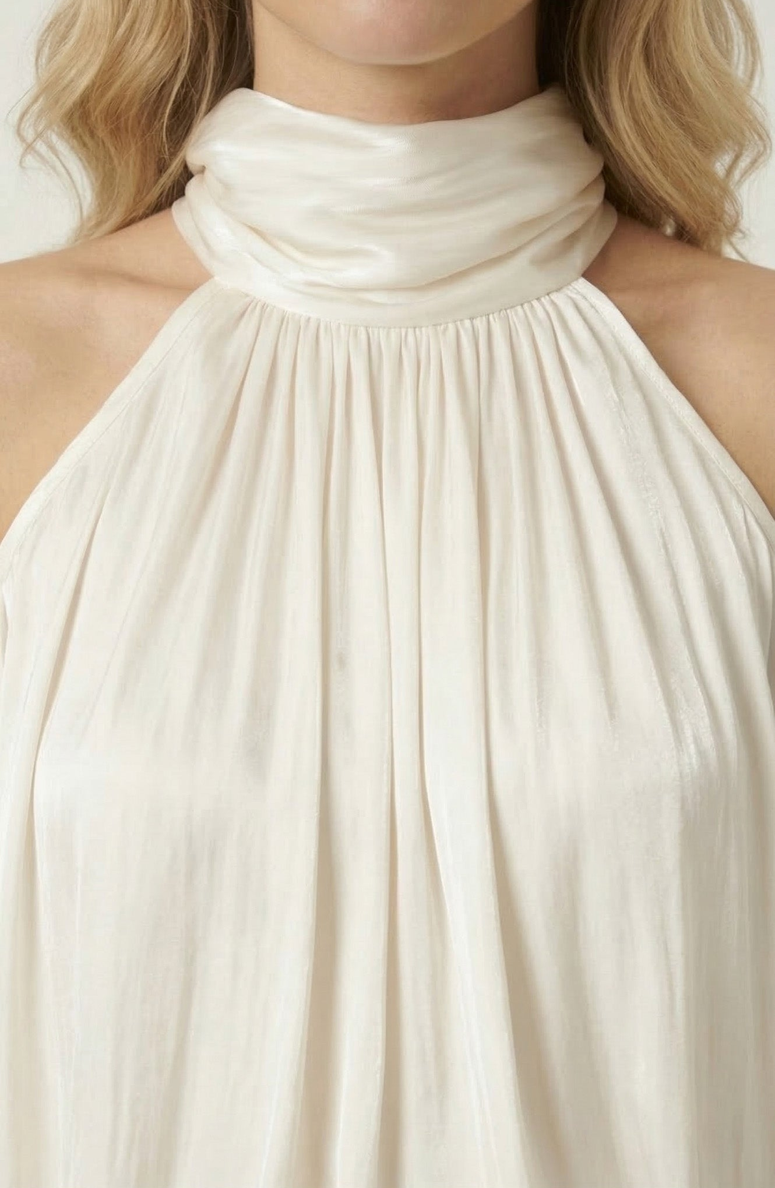 High Neck Cold Shoulder Satin Blouse - image 2