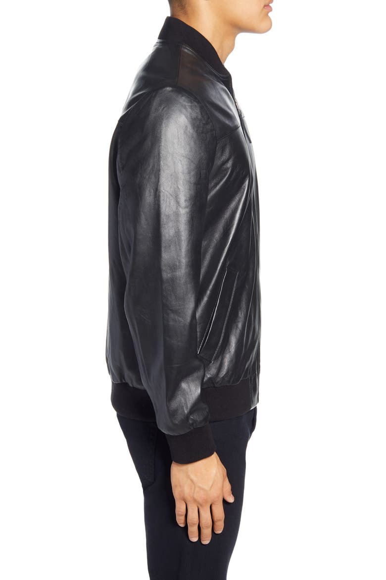 Lambskin Leather Bomber Jacket, Alternate, color, BLACK