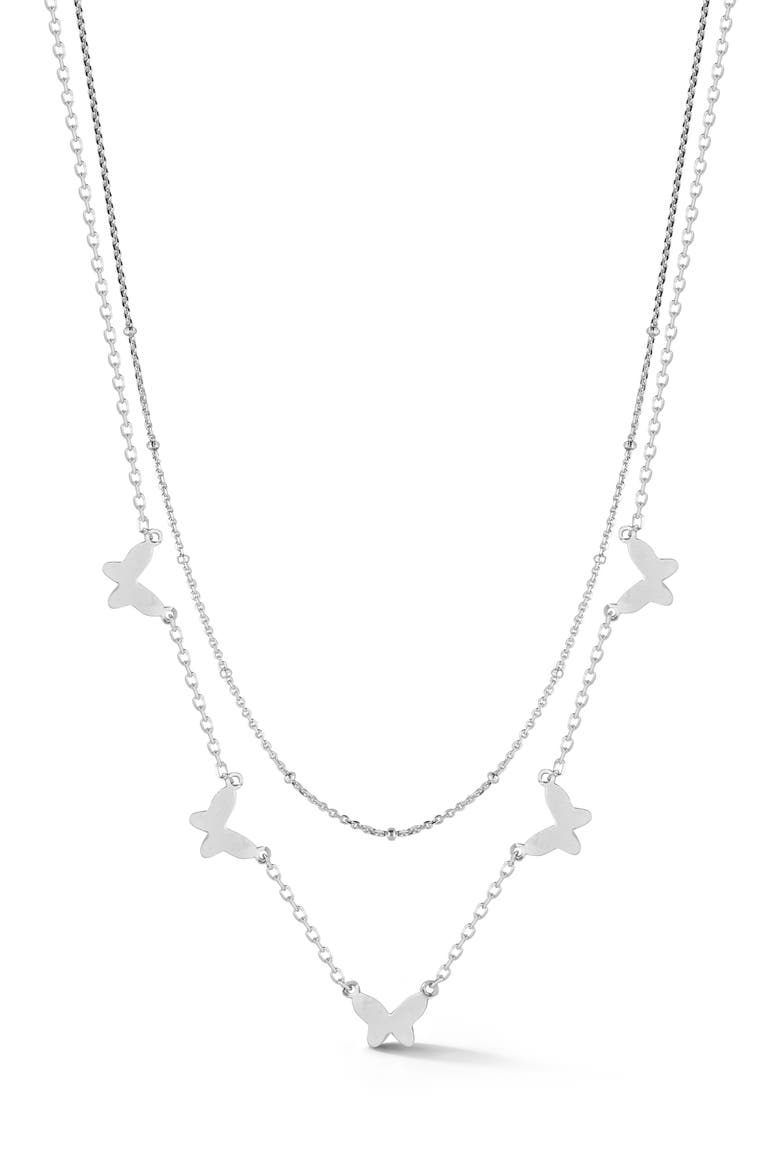 Butterfly Layered Necklace, Main, color, SILVER