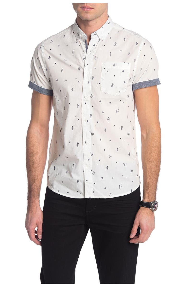 Report Collection Bird Print Short Sleeve Slim Fit Shirt, Main, color, 