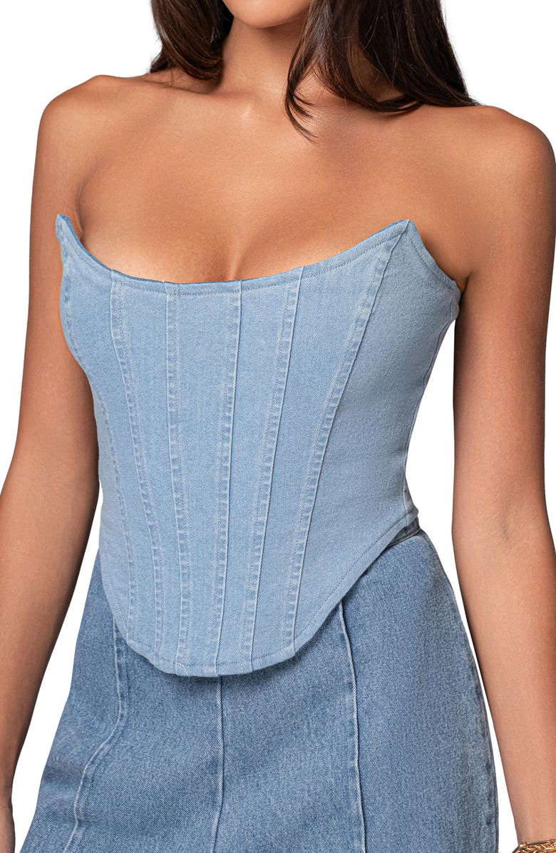 JLUXLABEL Fenix Reversible Denim Corset, Main, color, Medium Wash
