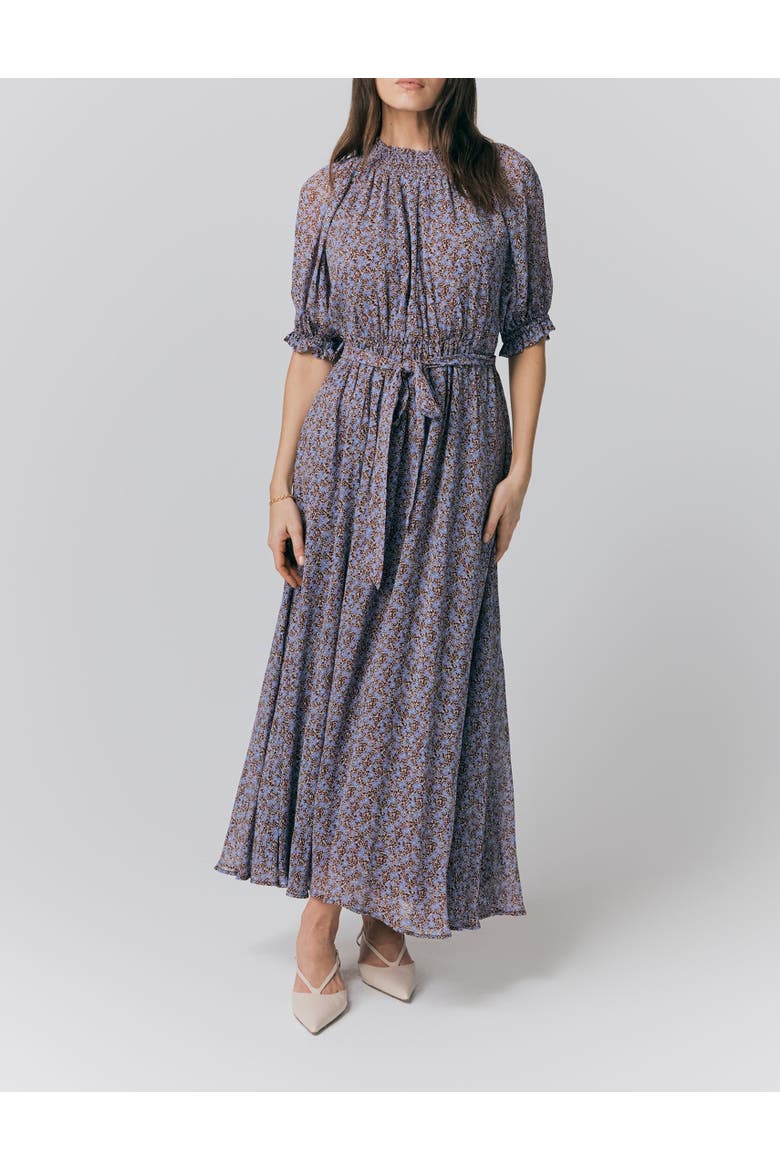 Effie Georgette Ditsy Midi Dress, Alternate, color, Purple Dot Flowers