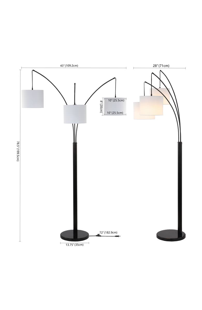 JONATHAN Y Barrie 78.5" 3-Light Mid-Century Modern Head-Adjustable Iron LED Arc Floor Lamp, Oil Rubbed Bronze, Alternate, color, Oil Rubbed Bronze