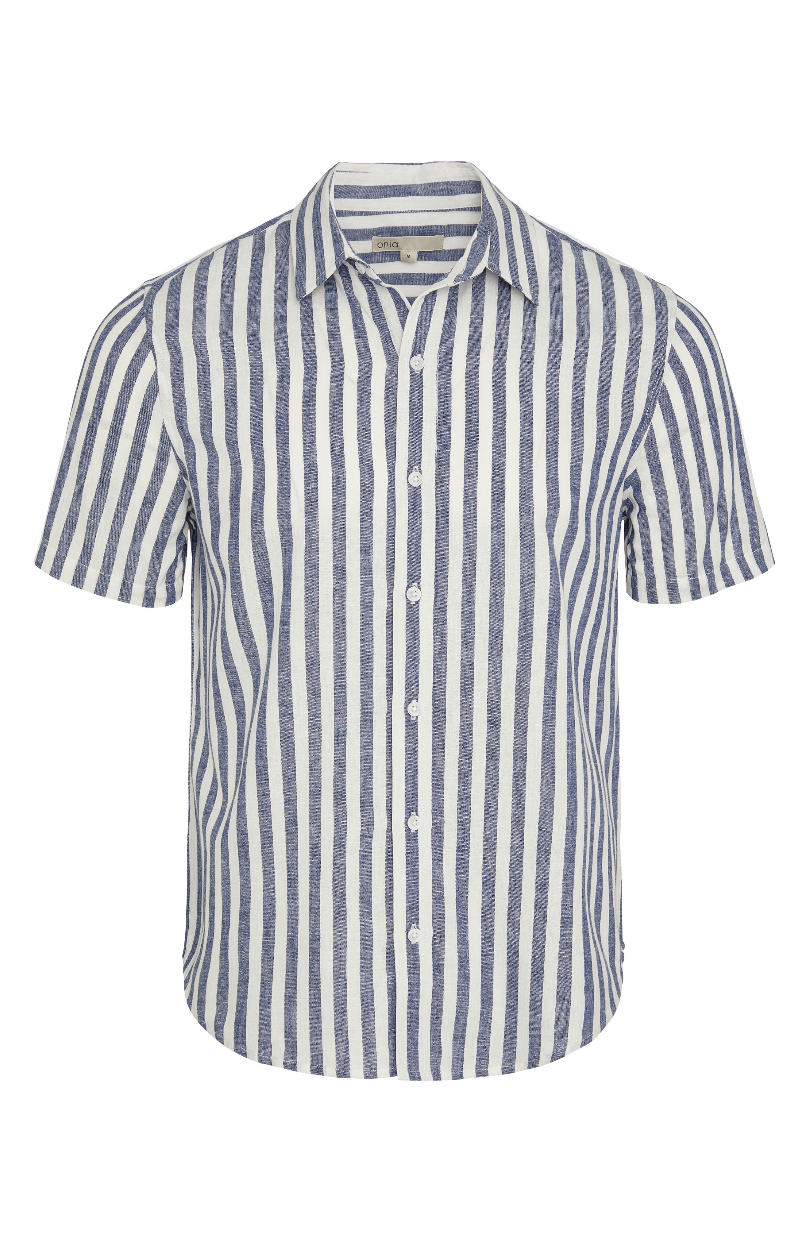 Stripe Short Sleeve Linen & Cotton Blend Button-Up Shirt - image 2